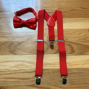Toddler/Baby red bow tie with suspenders
